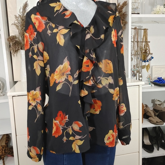A-line Floral Long Sleeve Blouse Size 14 - Picture 3 of 7